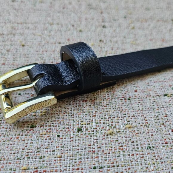 Steve Madden Women Belt Blacj Faux Leather Vegan Skinny Waistband Size XL - Picture 2 of 8